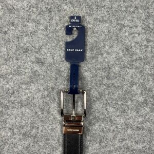 Cole Haan Mens Reversible Leather Belt Black Tan Silver Buckle Size S (30/32)